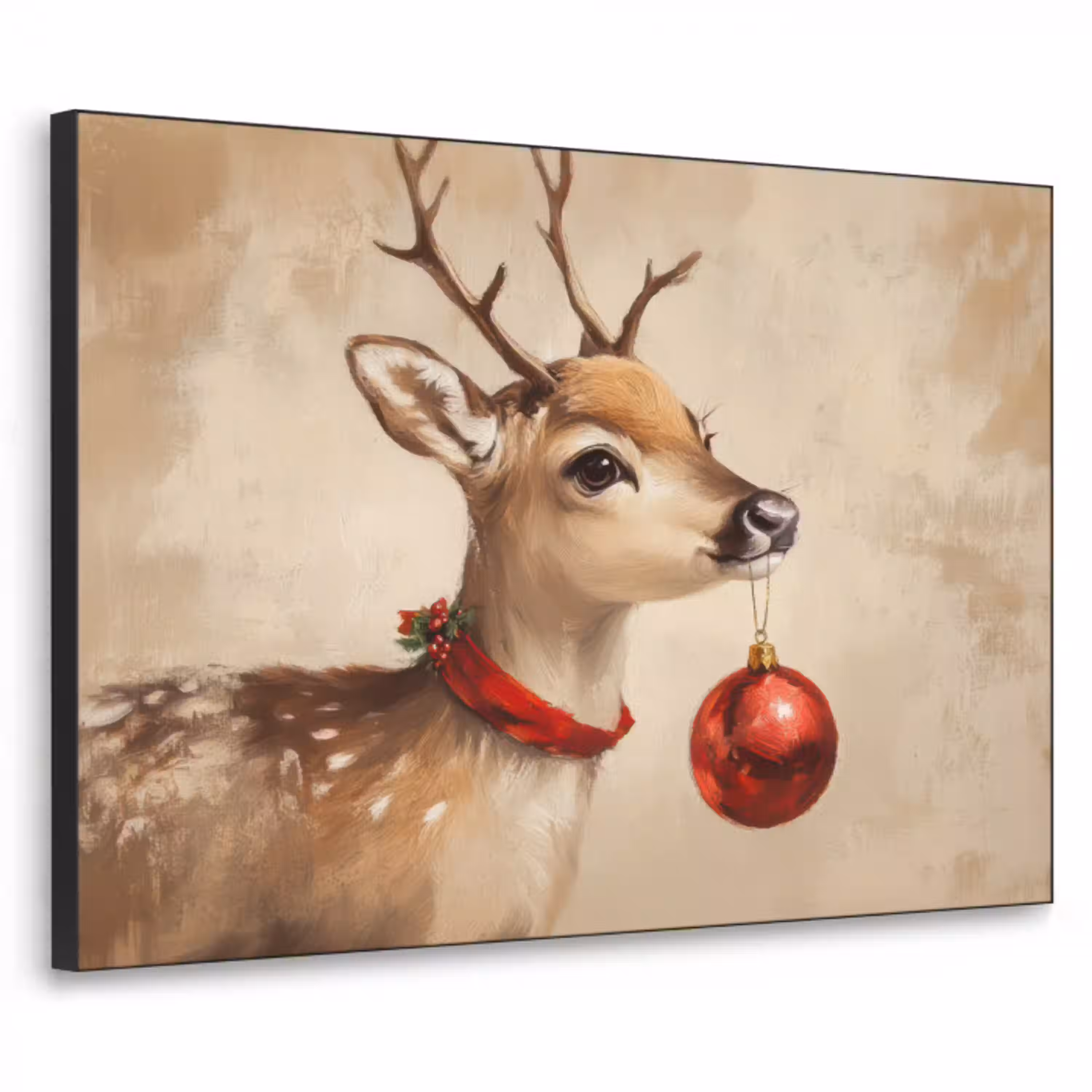 Kerst - Hert - Gewei - Kerstbal - Rendier Textielframe zwart klein -3d