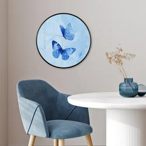 Vlinders - Sierlijk - Blauw Fotolijst rond zonder passe partout klein -sfeer2