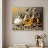 Stilleven - Olijfolie - Knoflook - Kruiden Textielframe zwart klein -sfeer2