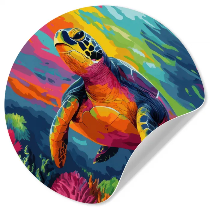 Koraal - Schildpad - Abstract - Water Wandcirkel behangsticker klein -3d