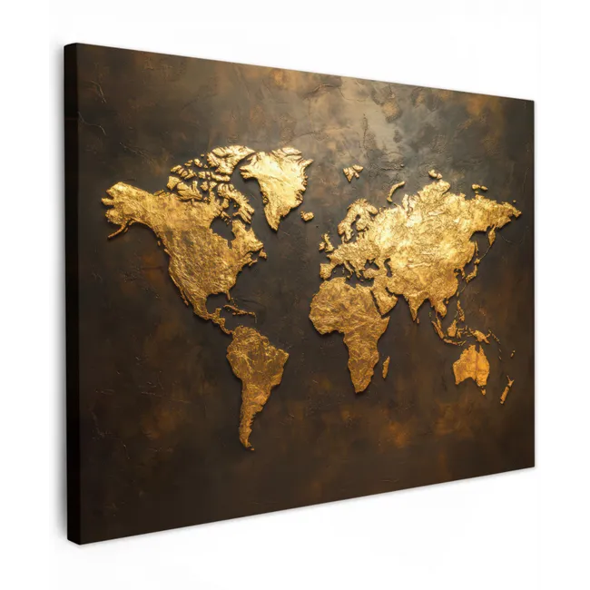 Canvas schilderij - Wereldkaart - Goud - Roest