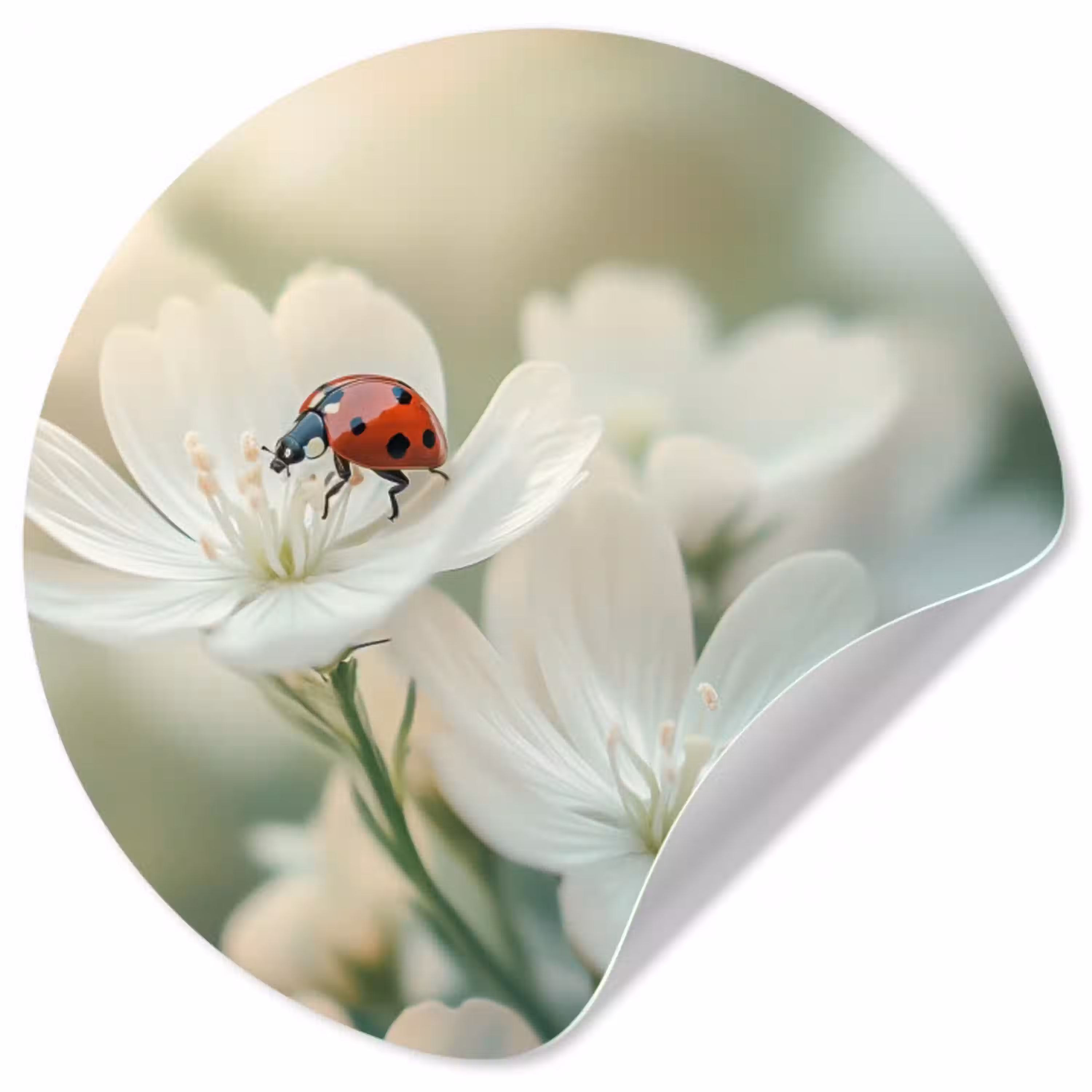 Lieveheersbeestje - Bloemen - Wit Wandcirkel behangsticker klein -3d