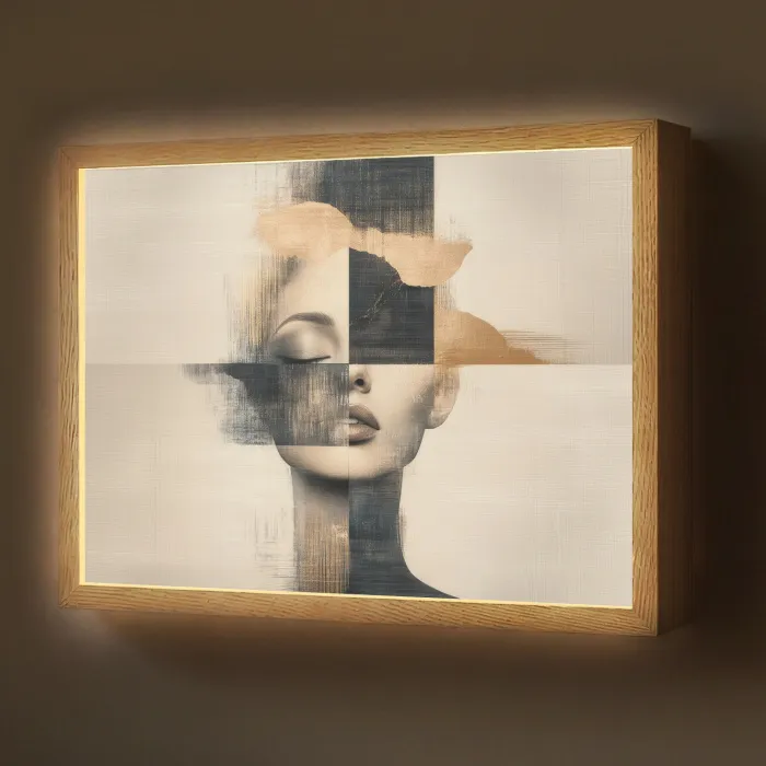 Goud - Vrouw - Rechthoeken Light Box met batterij (Wandlamp) middel -z3d_website