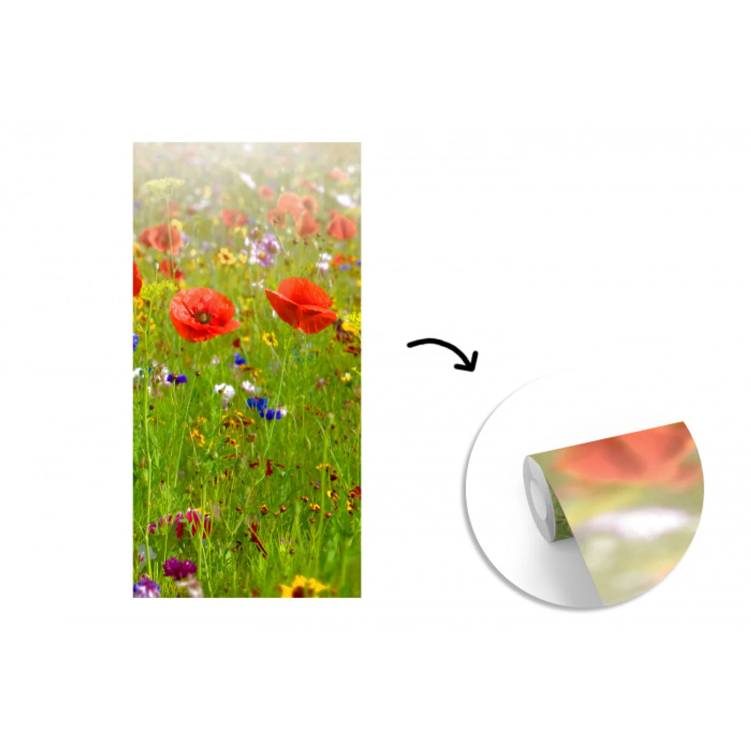 Lente - Bloemen - Rood - Klaproos - Gras - Groen fotobehang vinyl groot -3d
