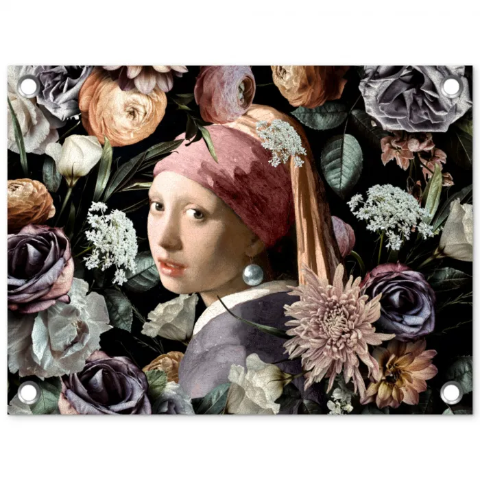 Meisje met de parel - Bloemen - Vermeer - Pastel - Kunstwerk - Schilderij - Oude meesters tuinposter los doek klein -3d