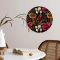 Bloemen - Patroon - Rood - Goud Wandcirkel kunststof plaat 5mm dik klein 188 -sfeer4