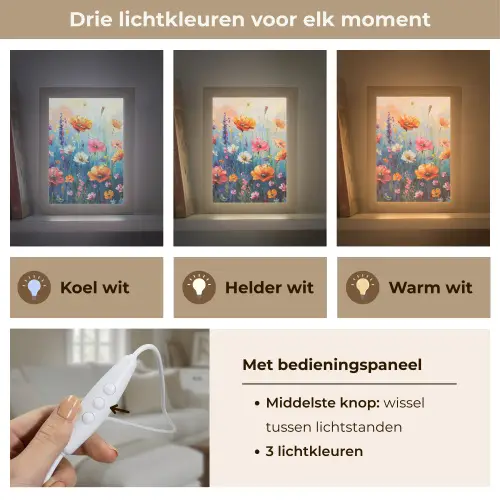 Bloemen - Natuur - Waterverf - Kunst Light Box met kabel (Tafellamp) klein -USP_lichtkleurNL