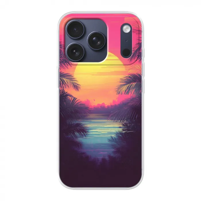 Zon - Geel - Palmbomen - Tropisch Telefoonhoesje iPhone 17 Pro klein -3d