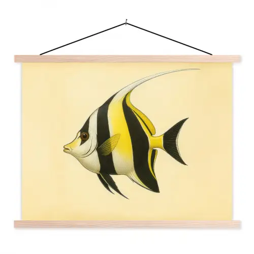 Vis - Sierlijk - Rugvin - Geel textielposter latten blank klein -3d