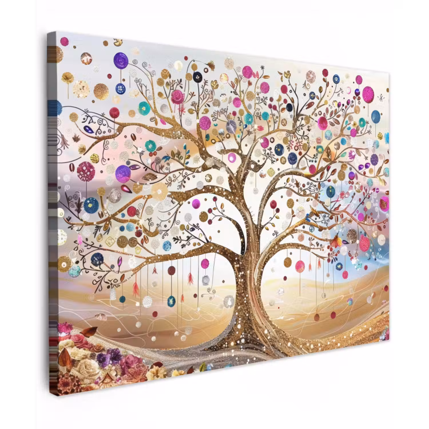 Canvas schilderij - Levensboom - Goud - Kleurrijk - Abstract - Aesthetic
