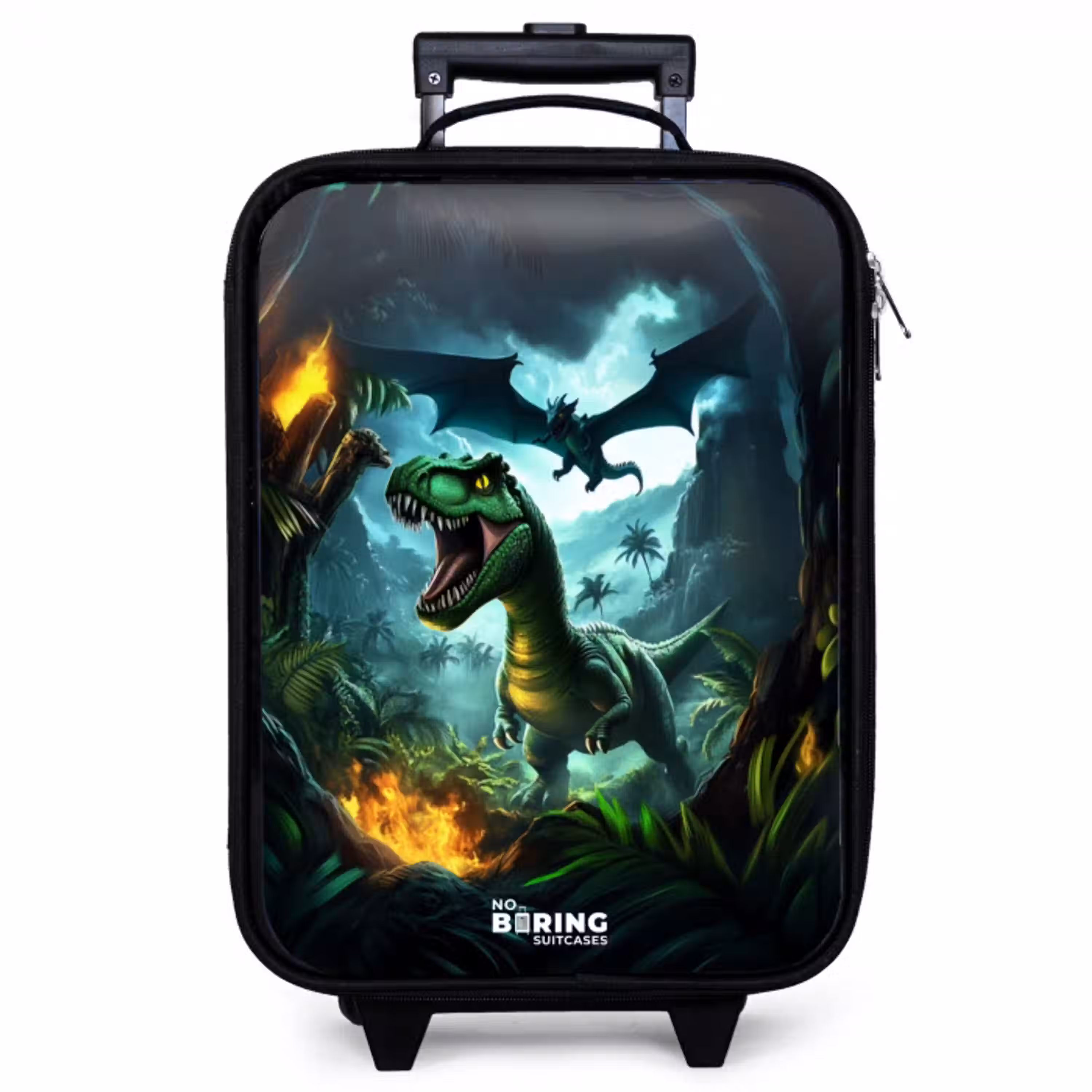 Dinosaurus en draak in vurige junglevallei Kinderkoffer - Zwart klein -zzz_website3d