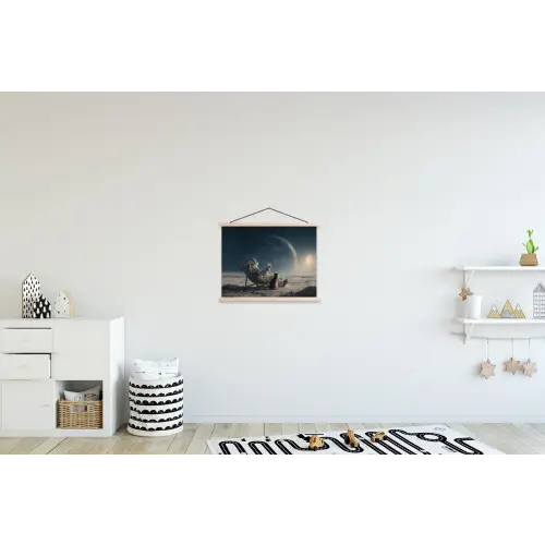 Maan - Kat - Astronaut - Ruimte textielposter latten blank klein -kinderkamer