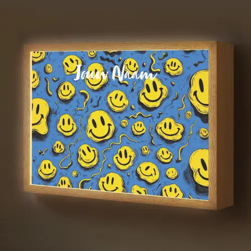 Smileys - Geel - Blauw Light Box met batterij (Wandlamp kind) middel -z3d_website