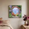 Doorkijk - Vuurtoren - Bloemen - Uitzicht Textielframe zwart klein -sfeer1
