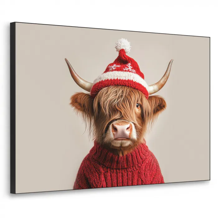 Schotse Hooglander - Kerst - Muts - Trui - Winter Textielframe zwart klein -3d