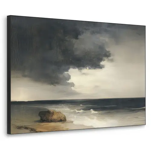 Kust - Golven - Rots - Storm Textielframe zwart klein -3d