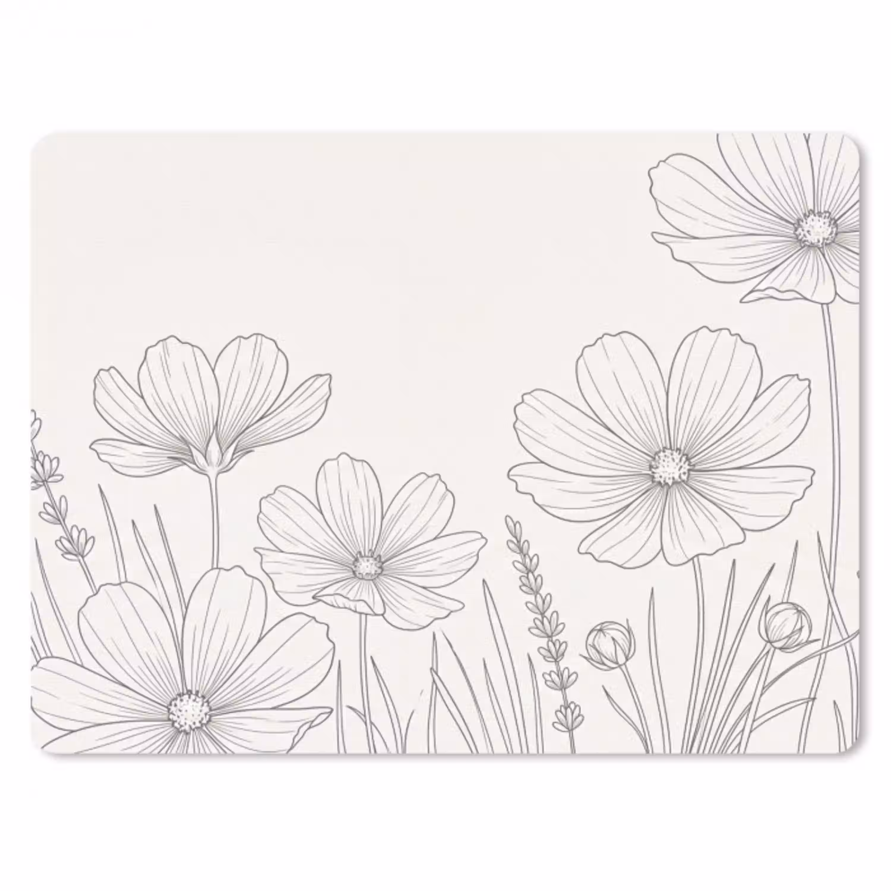 Minimalistisch - Modern - Bloemen - Beige muismat rubber klein -3d