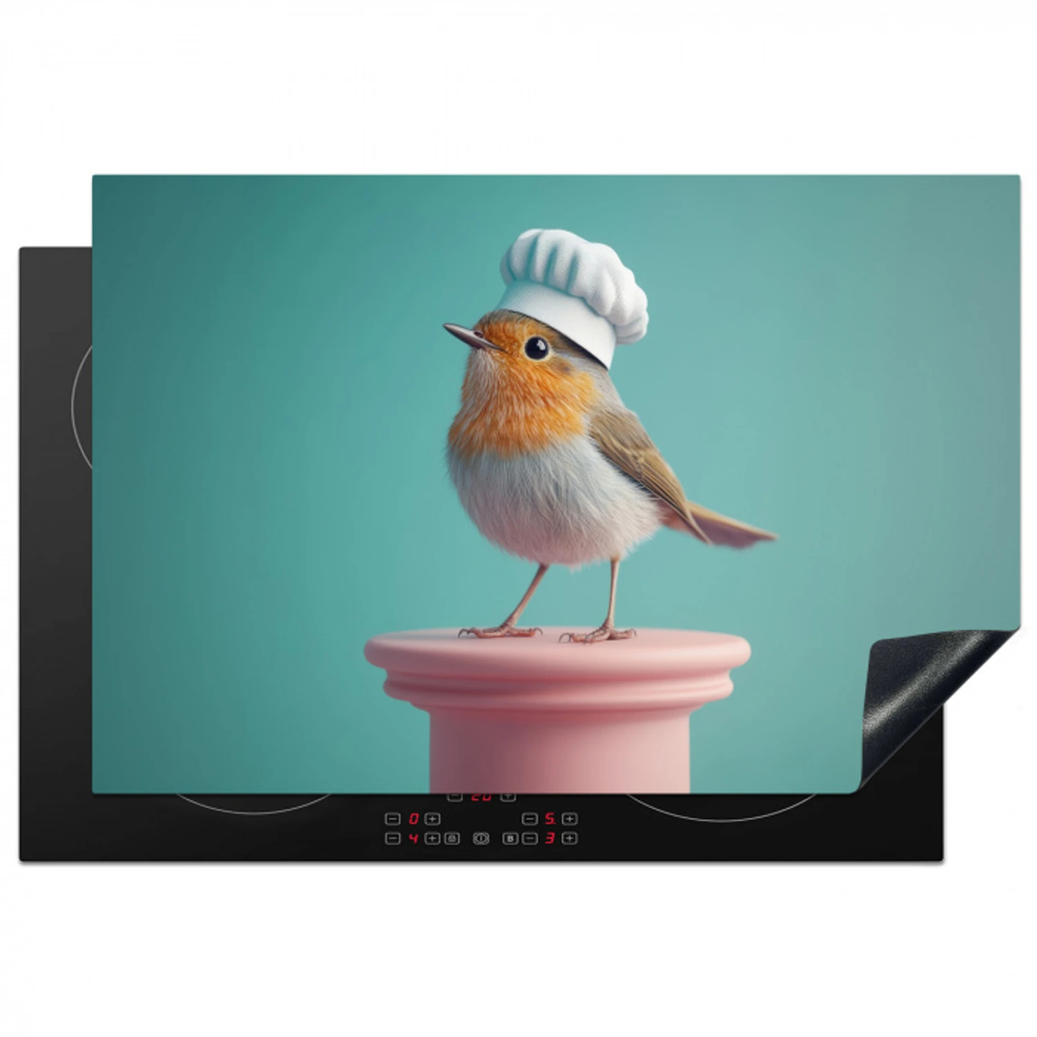 Roodborstje - Vogel - Koksmuts - Sokkel Inductie beschermer vinyl 3mm klein -3d