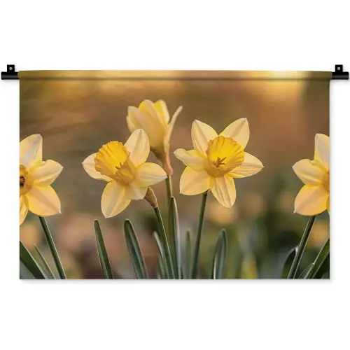 Bloemen - Geel - Wazig Wandkleed katoen klein -zz3d