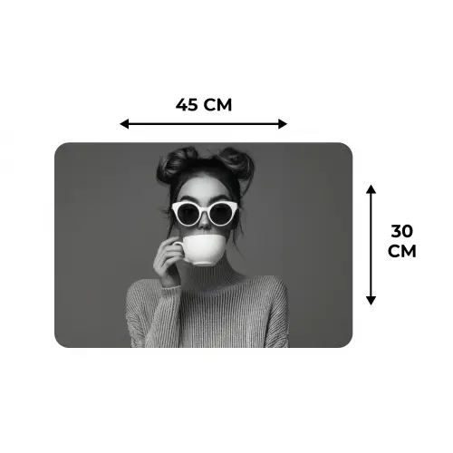 Vrouw - Koffie - Zwart - Wit Placemat vinyl groot -specs