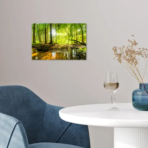 Bos - Landschap - Water - Bomen - Zon - Groen - Natuur poster papier klein -sfeer3
