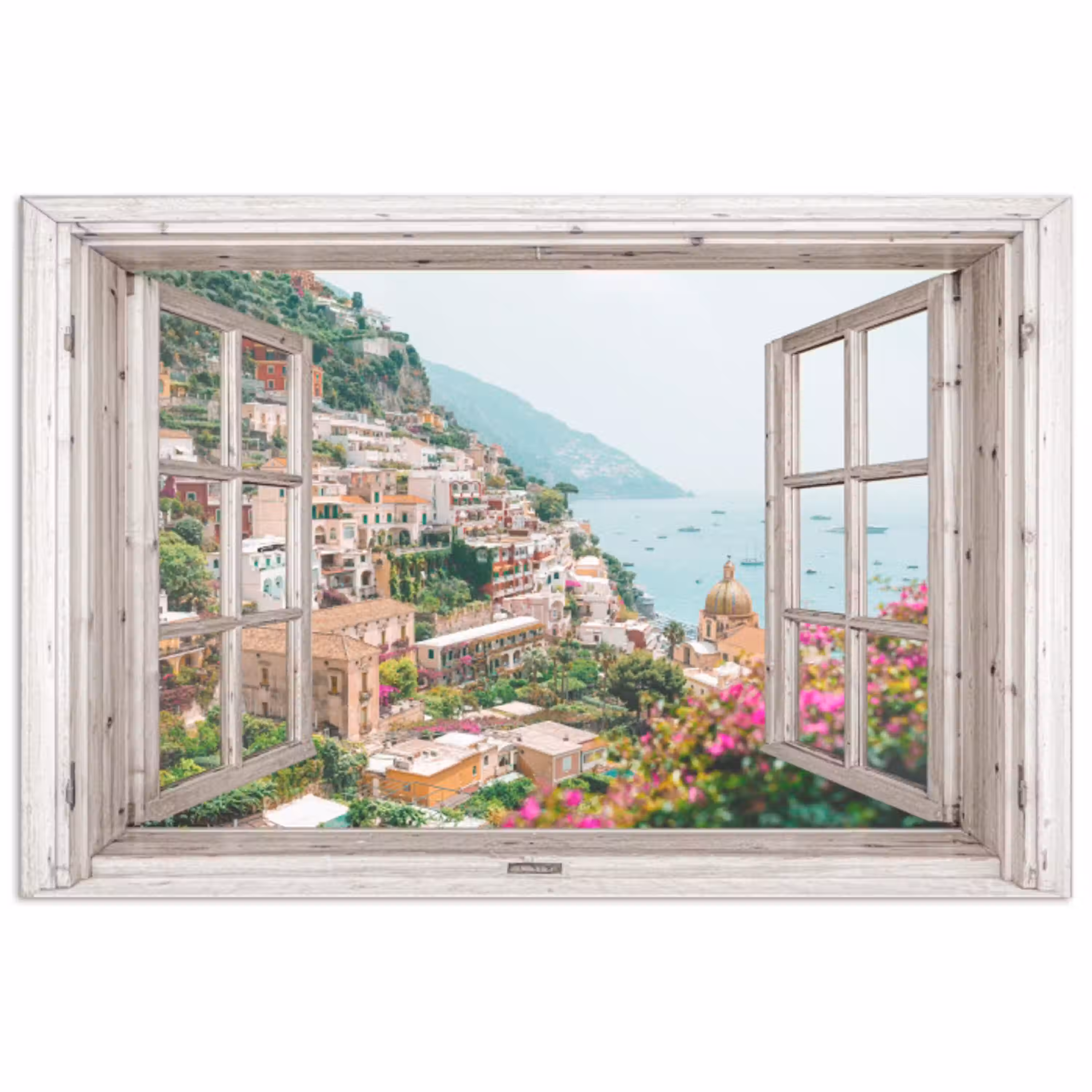 Doorkijk - Italië - Bloemen - Zee - Kust - Stad - Bergen poster papier klein -3d
