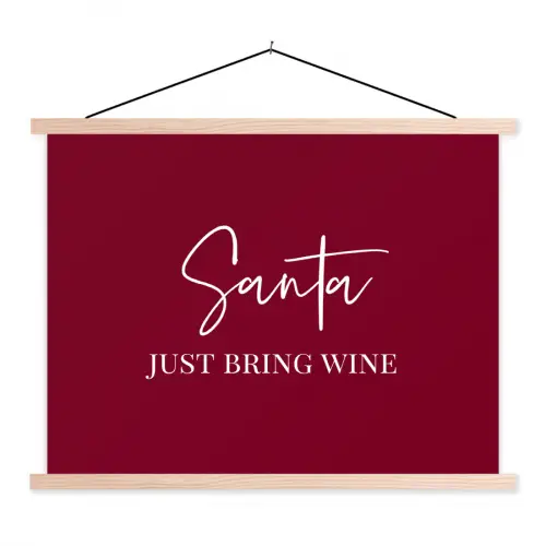Santa - Wine - Rood - Kerst - Kerstman textielposter latten blank klein -3d