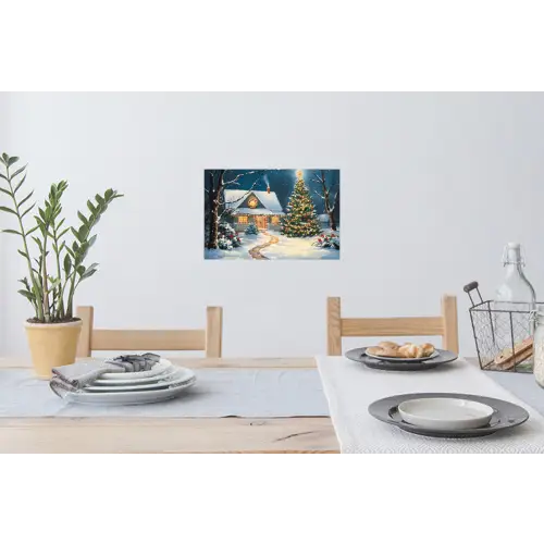 Kerst - Kerstboom - Winter - Huis - Sneeuw Muursticker klein -eettafel