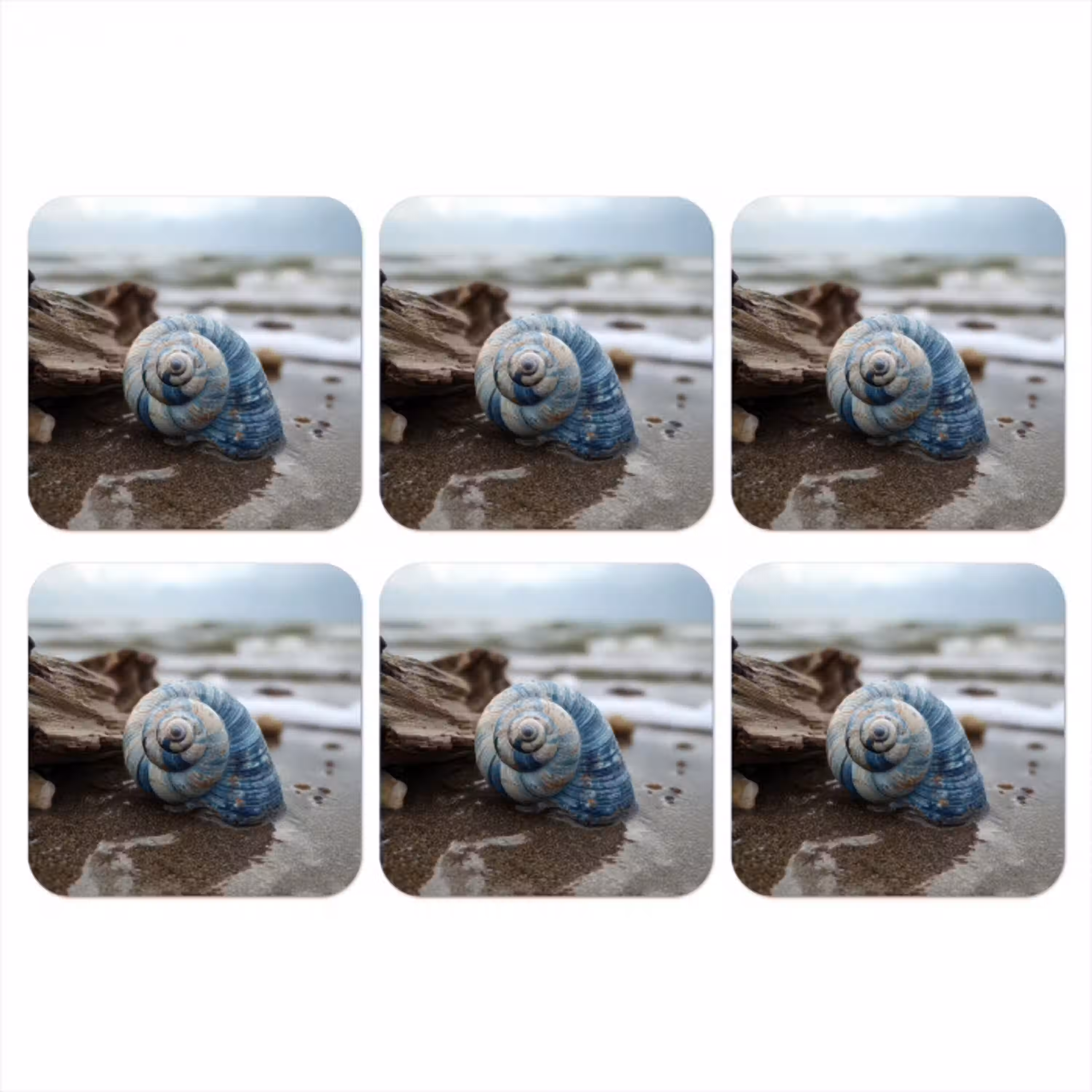 Schelp - Strand - Blauw - Zee onderzetter kurk middel -3d