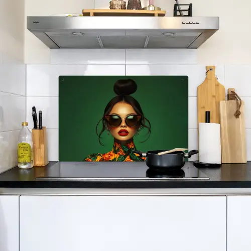 Vrouw - Groen - Modern - Bril - Abstract Inductie beschemer met haakjes klein -sfeer2