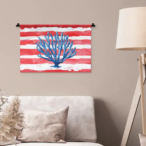 Koraal - Verfstructuur - Rood - Blauw Wandkleed katoen klein -sfeer4