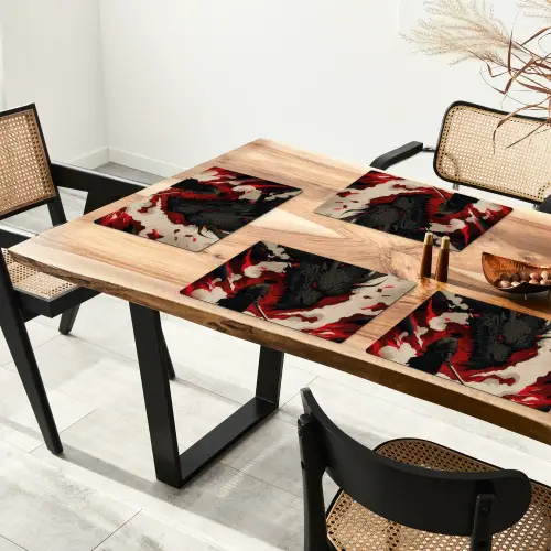 Krijger - Draak - Zwart - Rood - Rook Placemat vinyl groot -zzsfeer4_Kitchenyeah-website