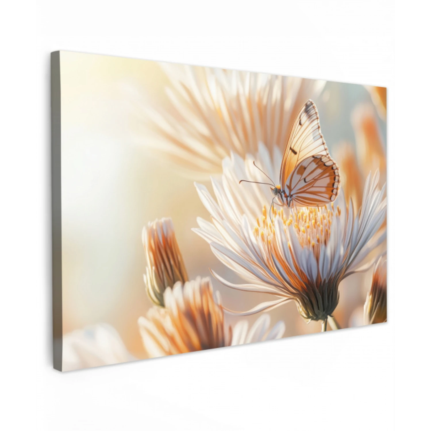 Vlinder - Bloem - Oranje Tuinposter op houten frame 2 cm dik klein -3d