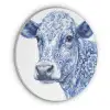 Illustratie - Koe - Blauw Akoestische PET Vilt - Rond klein -3d