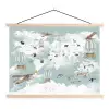 Wereldkaart - Kind - Vliegtuig textielposter latten blank klein -3d