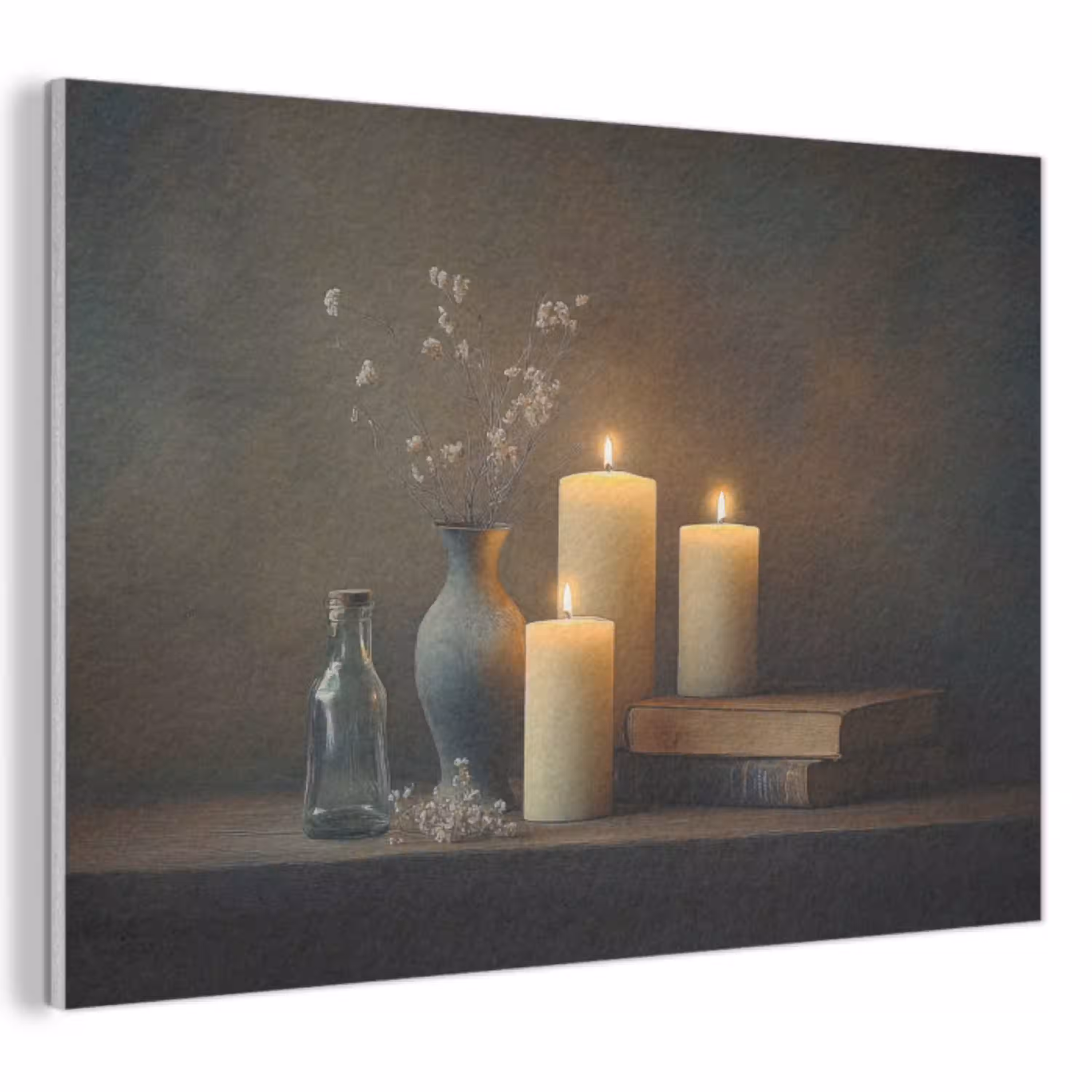 Kaarsen - Stilleven - Rustiek - Boeken PET vilt klein -3d