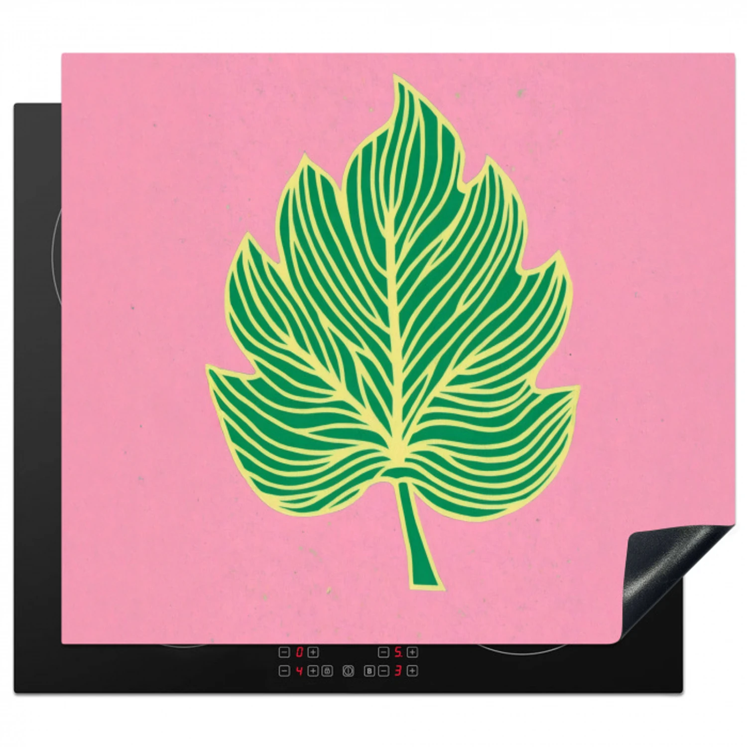 Blad - Groen - Illustratie - Minimalistisch Inductie beschermer vinyl 3mm middel -3d