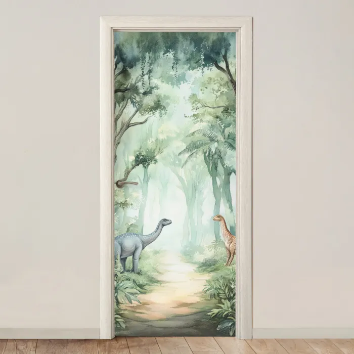 Dino - Jungle - Dinosaurus - Groen deurposter klein -3d_beige