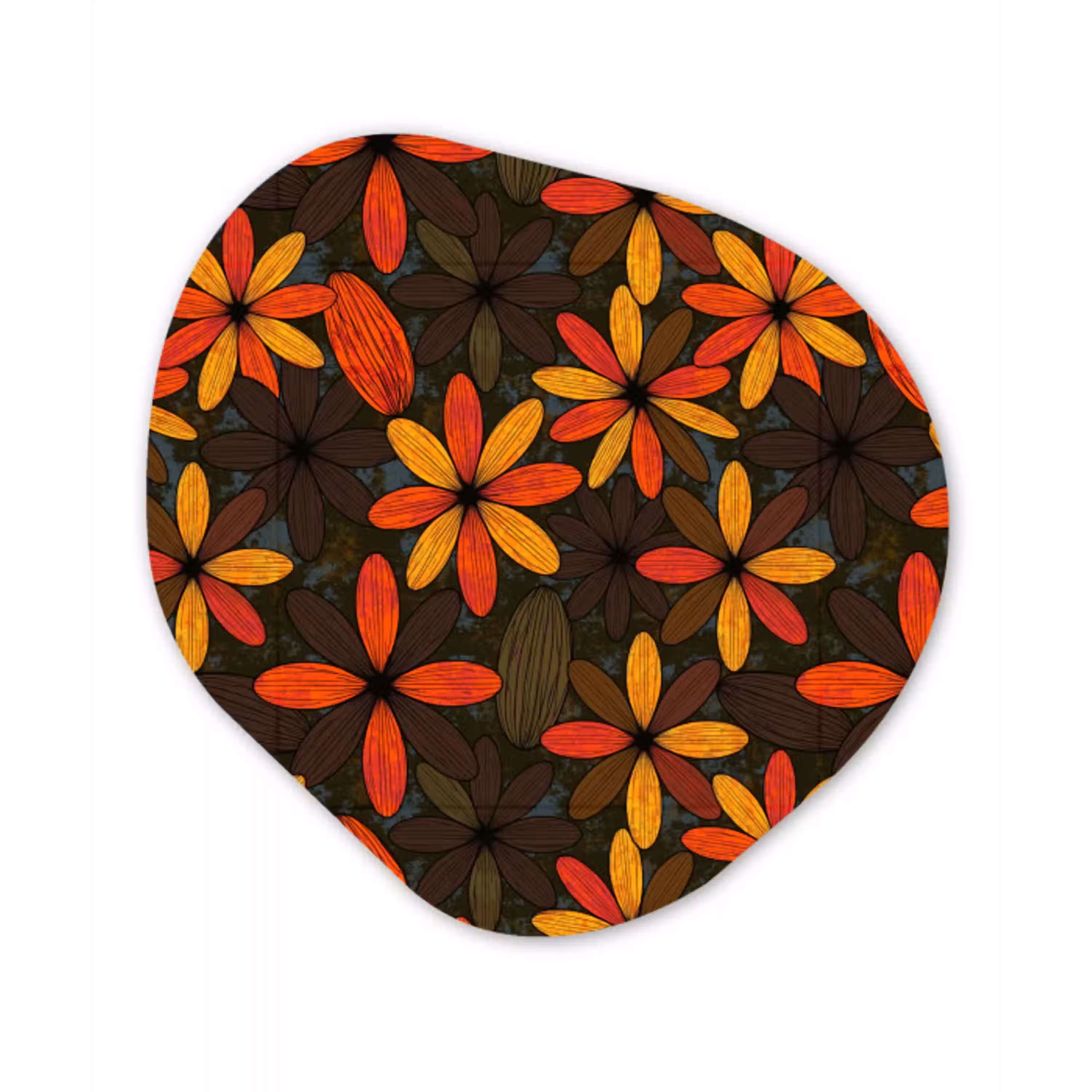 Oranje - Retro - Bloemen - Herfst Wandcirkel Organisch Forex 3mm klein 629 -3d