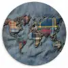 Wereldkaart - Denim - Textiel Wandcirkel kunststof plaat 5mm dik klein -3d