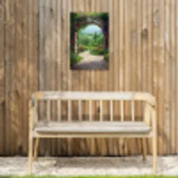 Doorkijk - Landschap - Bloemen - Pad - Uitzicht Tuinposter op houten frame 2 cm dik klein -sfeer4