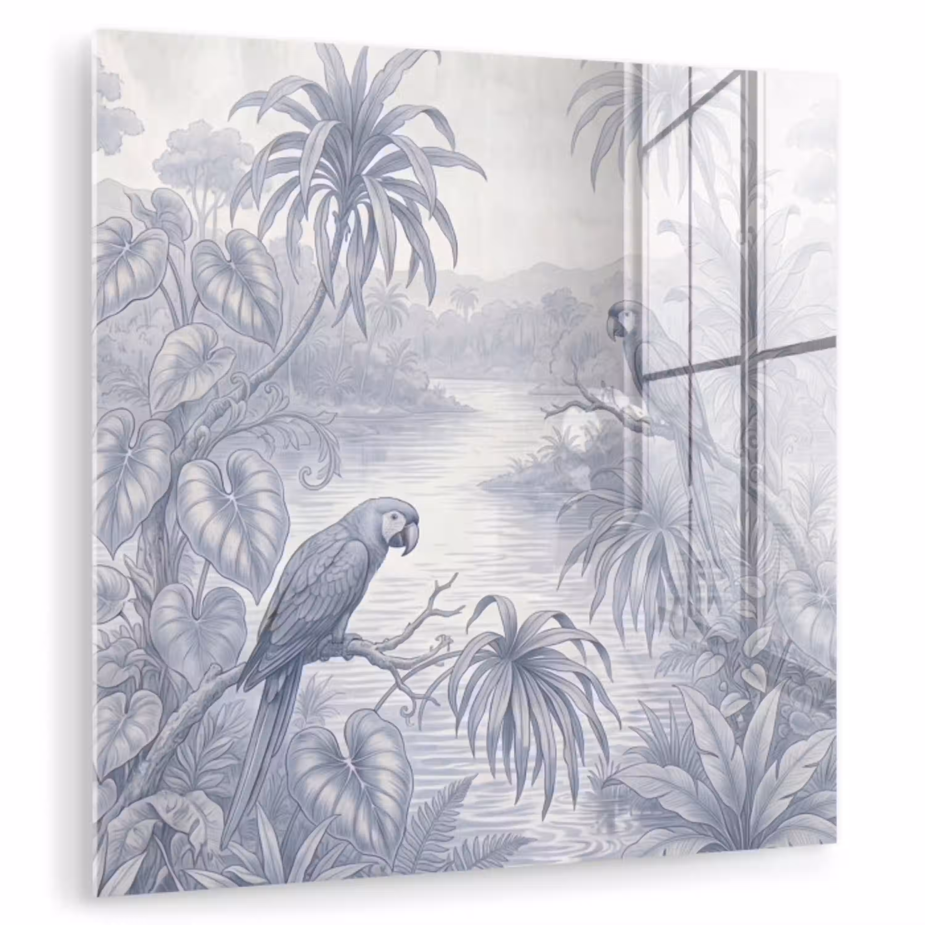 Vogel - Rivier - Tropisch - Illustratie - Blauw plexiglas 5mm klein -zzzproduct_nieuw