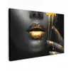 Vrouw - Zwart - Goud - Gezicht - Lippen canvas 2cm klein -z3d