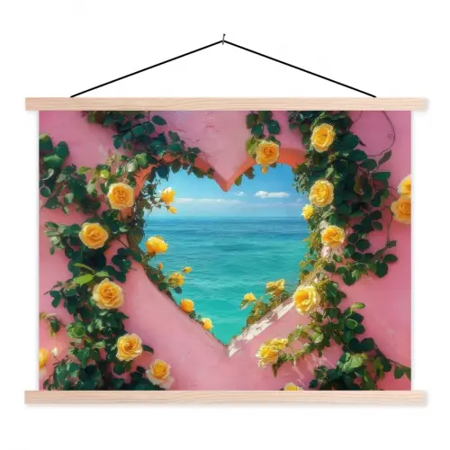 Hart - Zee - Muur textielposter latten blank klein -3d