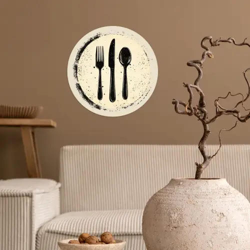 Zwart - Bestek - Rondje Wandcirkel behangsticker klein -sfeer1
