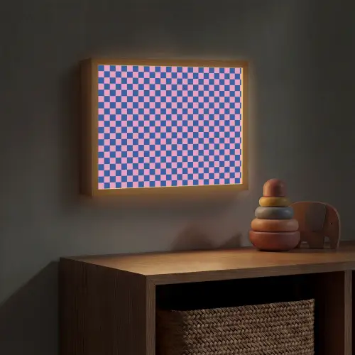 Dambord - Blauw - Patroon - Roze Light Box met batterij (Wandlamp kind) middel -sfeer5_kind