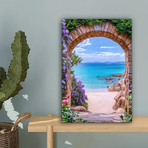 Doorkijk - Poort - Zee - Strand - Rotsen canvas 2cm klein -sfeer4