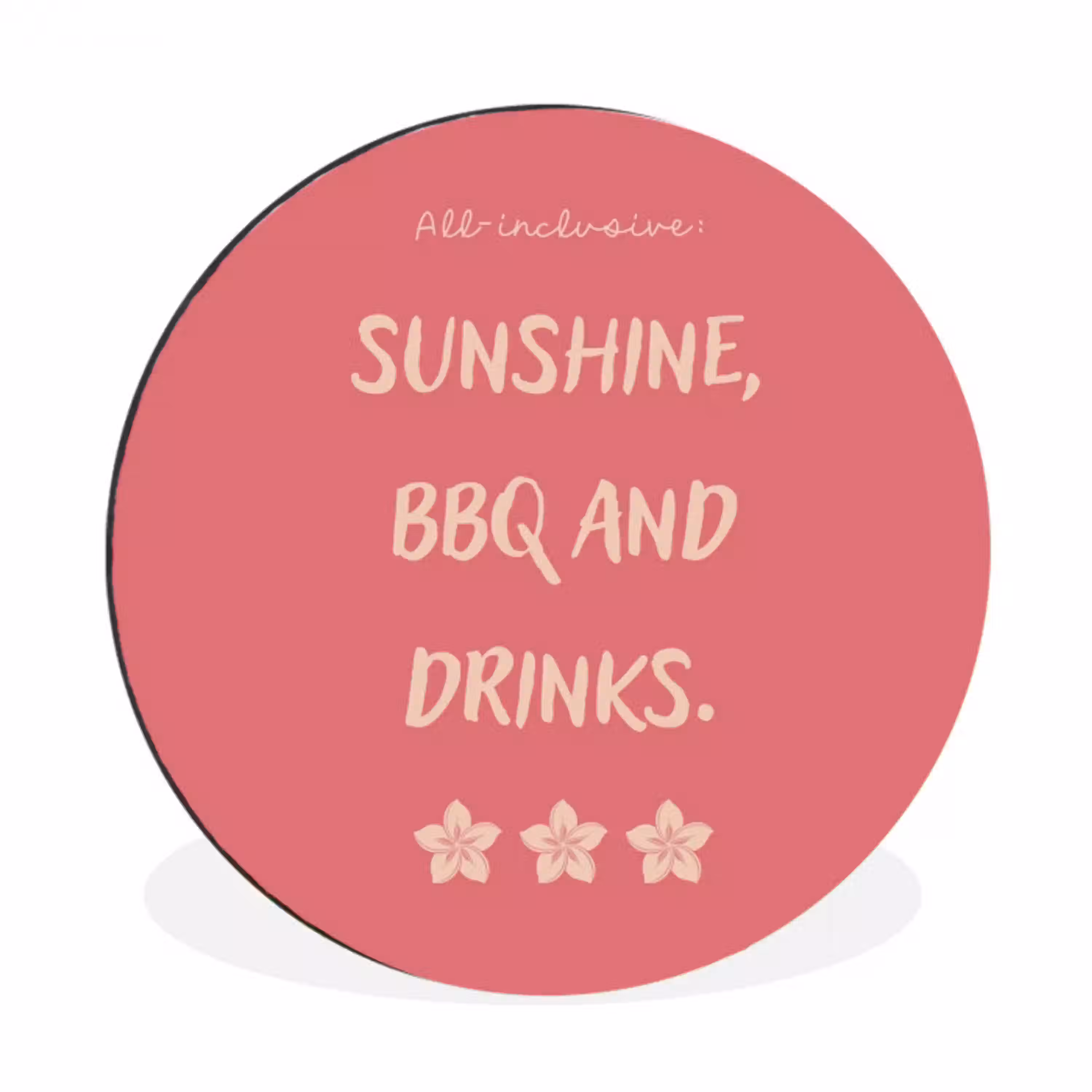 BBQ - Quote - Roze - Zomer Wandcirkel aluminium klein -3d