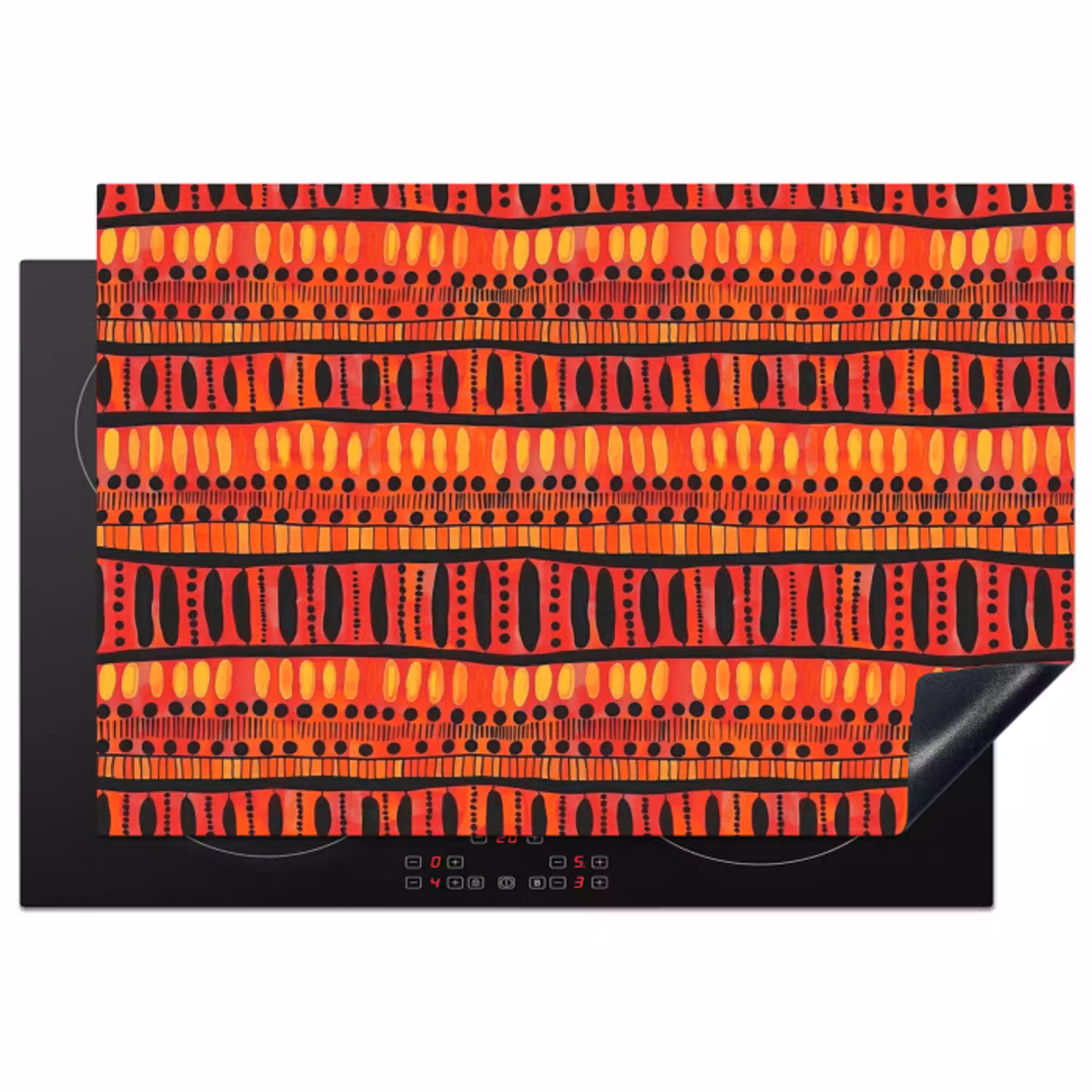 Rood - Oranje - Etnisch - Expressief - Patroon Inductie beschermer vinyl 3mm klein 276 -3d