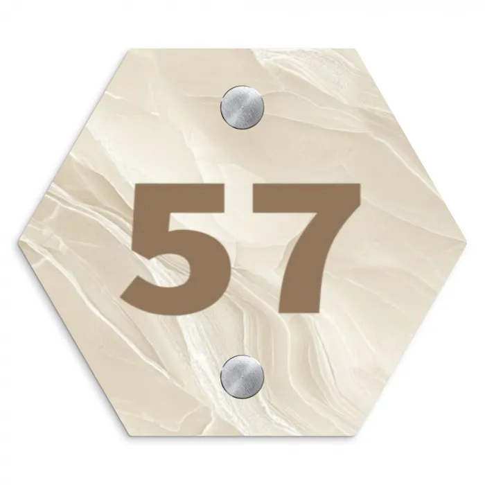 Beige - Marmer - Traditioneel Naambord Hexagon klein -3d
